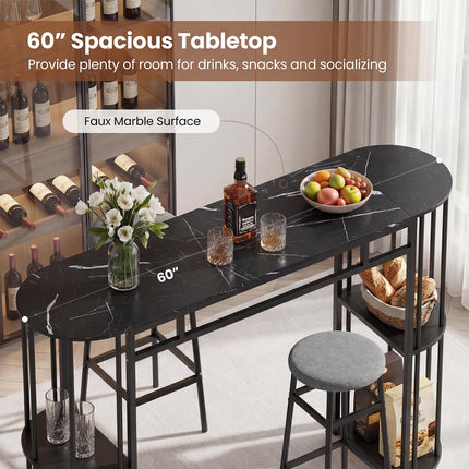 Dreamade 3 Pieces Bar Table Set for 2 with 2 Padded Stools