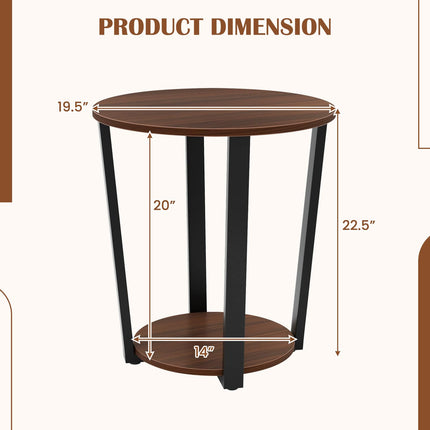 Dreamade Round End Table Set of 1/2, 2-Tier Side Sofa Table with Open Storage Shelf and Metal Frame