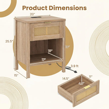 Dreamade Rattan Night Stand with Drawer and Open Shelf (1/2)