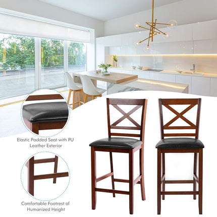 Dreamade Modern 25” Counter Height Dining Pub Stools with X-Shaped Backrest, Soft Cushion & Durable PU Seat