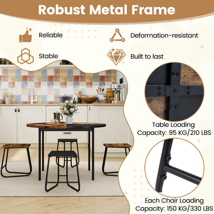 Dreamade 5-Piece Dining Set 47" Round Kitchen Table and 4 Stools with Wooden Tabletop