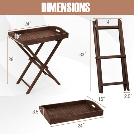 Dreamade 28-Inches High Solid Teak Wood TV Tray Side Table