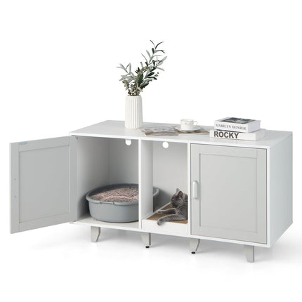 Dreamade Cat Litter Box Enclosure - Cat Washroom Hidden Furniture with 2 Storage Cabinets