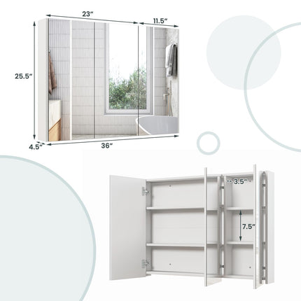 Dreamade Bathroom Medicine Cabinet with Mirror - Extra Large Wall Mounted Cabinet with 3 Frameless Mirrored Doors