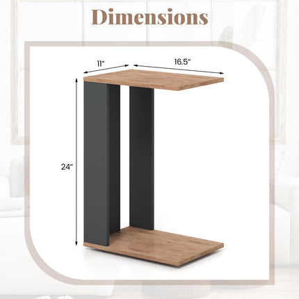 Dreamade C Shaped End Table, 2-Tier Sofa Side Table with Universal Wheels & Storage Shelf
