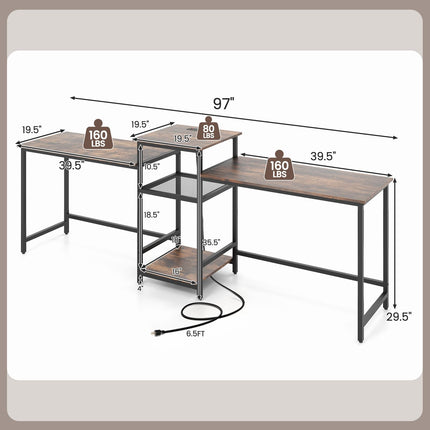 Dreamade 97" 2 Person Desk with Power Outlets, Extra Long Double Computer Desk w/Printer Stand