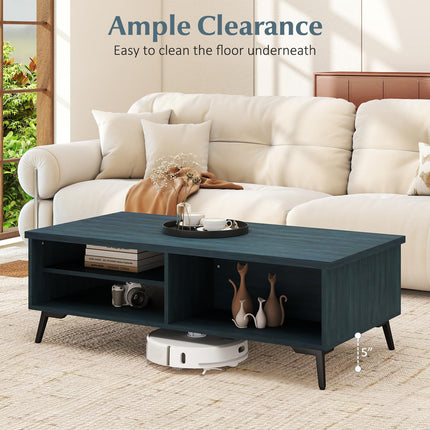 Dreamade 2-Tier Mid Century Modern Coffee Table with Storage Shelves Compartments