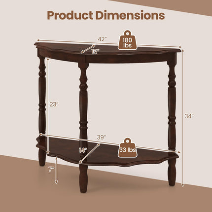 Dreamade 42 Inch Half Moon Console Table with Shelf and Rubber Wood Legs