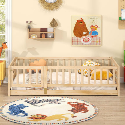 Dreamade Twin Floor Bed with High Fence & Door