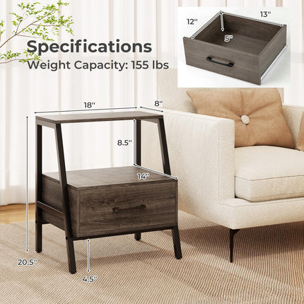 Dreamade Farmhouse Nightstand with Drawer Set of 1/2