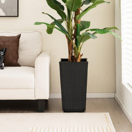 Dreamade Outdoor Wicker Flower Pot Set of 2, 22.5” Tall Planters with Drainage Hole, Self-Watering Tray