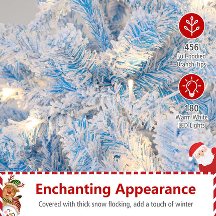 Dreamade Pre-Lit Snow Flocked Christmas Tree | Artificial Hinged Xmas Full Tree