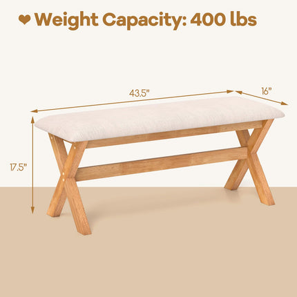 Dreamade Upholstered Long Entryway Bench, Rubber Wood Dining Bench with Padded Seat, 43.5x15.5x17.5 Inches, 400 Lbs Capacity
