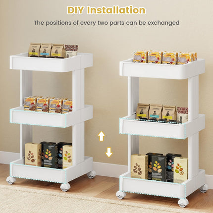Dreamade 3-Tier Rolling Storage Cart w/Shelving Unit for Kitchen