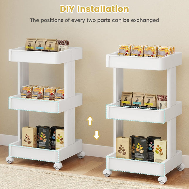 Dreamade 3-Tier Rolling Storage Cart w/Shelving Unit for Kitchen