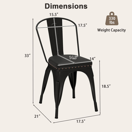 Dreamade Metal Dining Chairs Set of 4 with Detachable Backrest & PU Leather Padded Seat