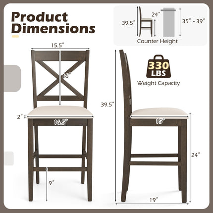 Dreamade 24" Farmhouse Bar Stools | Cross Back Counter Height Chairs with Padded Linen Upholstered Seat (2/4)