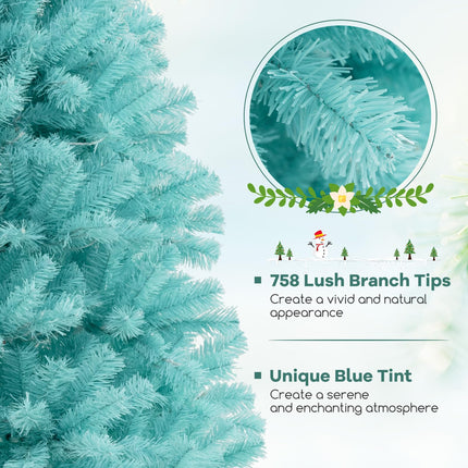 Dreamade 6/7 FT Blue Pre-Lit Christmas Tree, Artificial Hinged Xmas Full Tree with 280/380 Warm White LED Lights