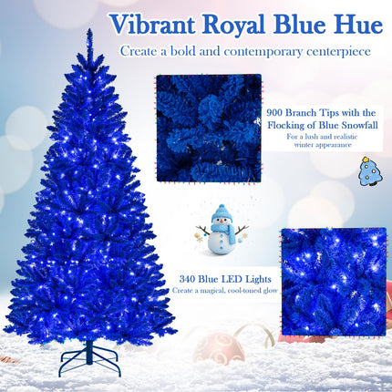 Dreamade 7 FT Pre-Lit Royal Blue Snow Flocked Christmas Tree with 340 LED Lights