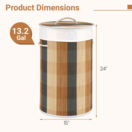 Dreamade 13.2 Gal Round Bamboo Laundry Hamper with Lid
