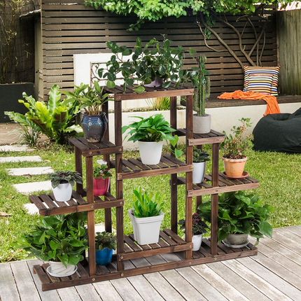 Dreamade Flower Rack Wood Plant Stand Wood Shelves Bonsai Display Shelf