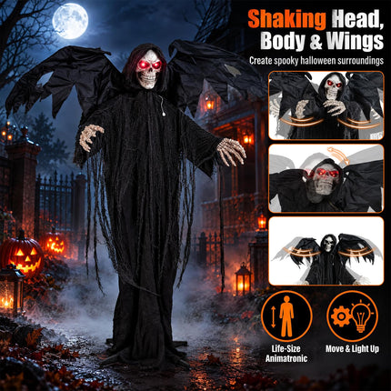 DREAMADE 5.5 FT Halloween Standing Grim Reaper with Red Eyes