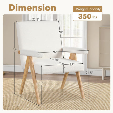 Dreamade Mid-Century Modern Accent Chair, Sherpa Fabric Reading Chair with Padded Armrests