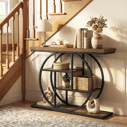 Dreamade 41" Industrial Console Table | 4-Tier Narrow Entryway Table with Storage Shelves