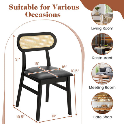Dreamade Wooden Dining Chairs Set of 2/4, PU Leather Upholstered Kitchen Chairs w/Breathable Mesh Cane Backrest