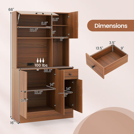 Dreamade 66" Kitchen Pantry Cabinet with Charging Station for Dining Room Living Room