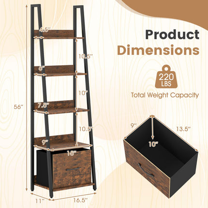 Dreamade 5-Tier Industrial Ladder Bookshelf with Removable Fabric Drawer (1/2)