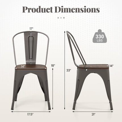 Dreamade Metal Dining Chairs Set of 4, Stackable Kitchen Chairs with Wood Seat & Removable Backrest