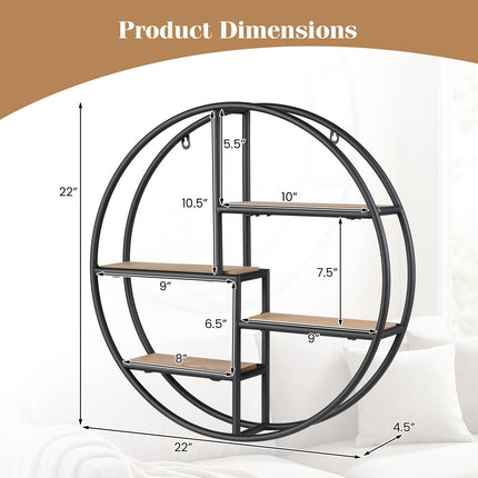 Dreamade Industrial Style Round Wall Shelves for Living Room