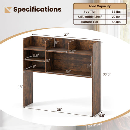 Dreamade Desktop Bookshelf, 37" Desk Hutch Dorm for Computer Up to 32 Inch