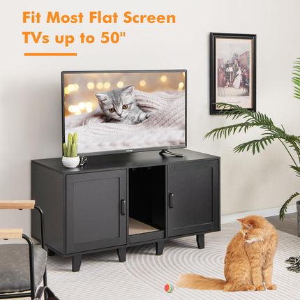 Dreamade Cat Litter Box Enclosure - Cat Washroom Hidden Furniture with 2 Storage Cabinets