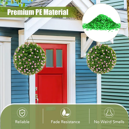 Dreamade 17.5 Inch Topiary Balls Artificial Outdoor Set of 2, Faux Greenery Balls with Pink Flowers