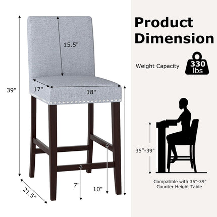 Dreamade Modern Bar Stools Set of 2/4 26" Upholstered Counter Height Bar Stools w/Tilt Backrest