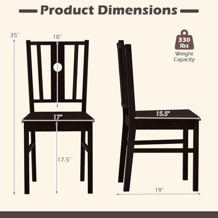 Dreamade Solid Rubber Wood Kitchen Chairs with Slatted Curved Backrest & Wide Seat (2/4)