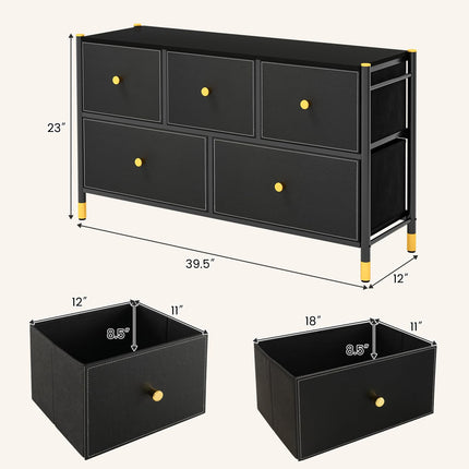 Dreamade Dresser for Bedroom with 5 Storage Drawers - Fabric Dresser Tower with Metal Frame, Fabric Bins