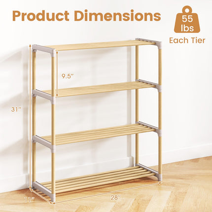 Dreamade 3/4-Tier Solid Wood Shoe Rack with Slatted Open Shelves