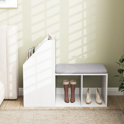 Dreamade Shoe Storage Bench, Entryway Bench w/Side Holder & Padded Seat Cushion, 3 Storage Compartments