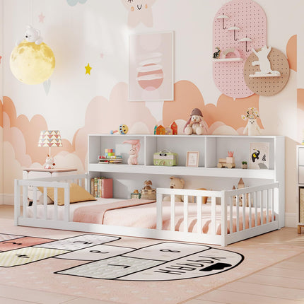 Dreamade Wooden Montessori Bed Frame with Bookcase