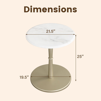 Dreamade Round Marble Side Table w/Stone Finish & Wooden Pedestal (1/2)