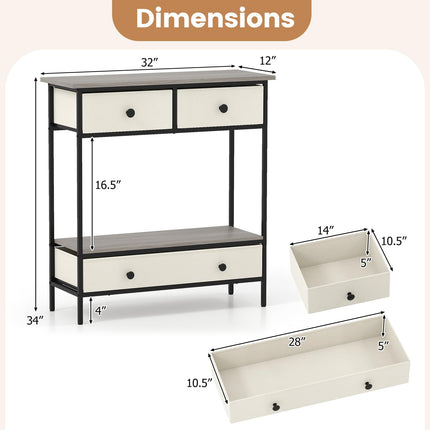 Dreamade Farmhouse Console Table 32” Entryway Table with 3 Fabric Drawers & Open Storage Shelf