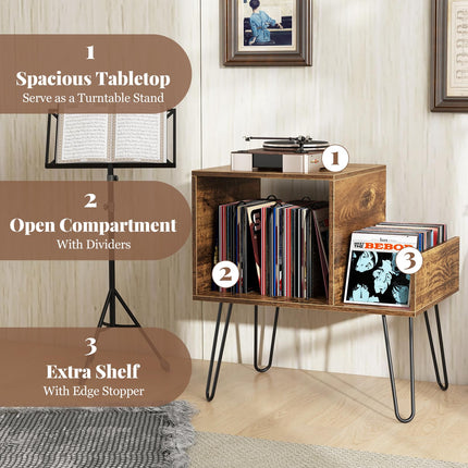 Dreamade Record Player Stand with Charging Station, Turntable Stand with Vinyl Divider & Display Shelf