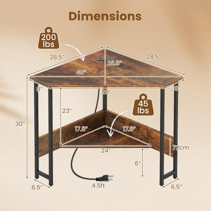 Dreamade 90° Triangle Corner Desk with Charging Station