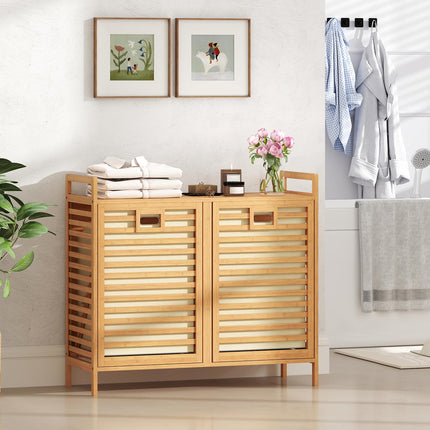 Dreamade 20 Gal Bamboo Tilt Out Laundry Hamper with 2 Removable & Foldable Fabric Bins