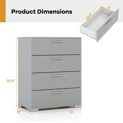 Dreamade Storage Cabinet with 4 Drawers, Metal Legs & Handles, Anti-Toppling Devices, Tall Cabinet