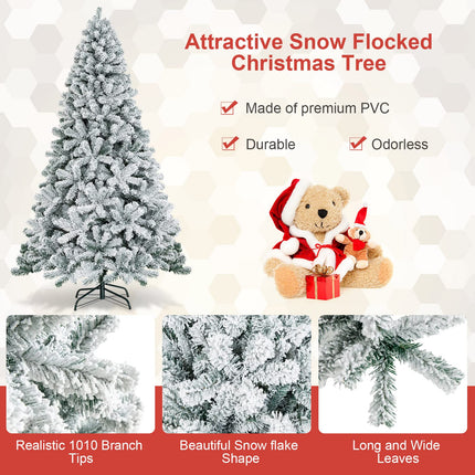 DREAMADE 7.5FT Flocked Christmas Tree, Artificial Xmas Tree w/PVC Needles