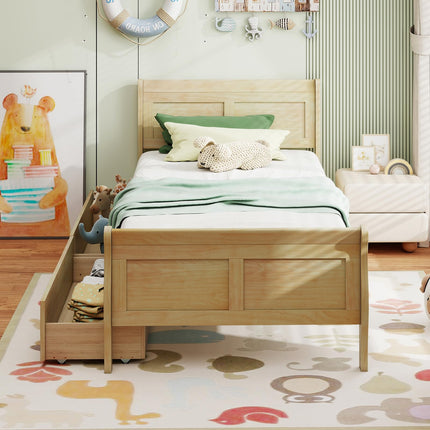 Dreamade Twin/ Full/ Queen Bed with 2 Storage Drawers Wood Platform Bed with Headboard & Footboard